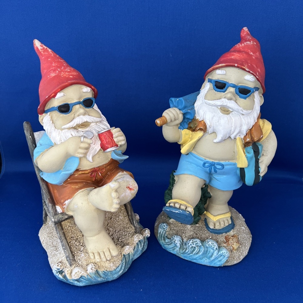 A Whimsical Pair Of Fun Gnome Statues For Deck, Patio, Yard , Garden 7"